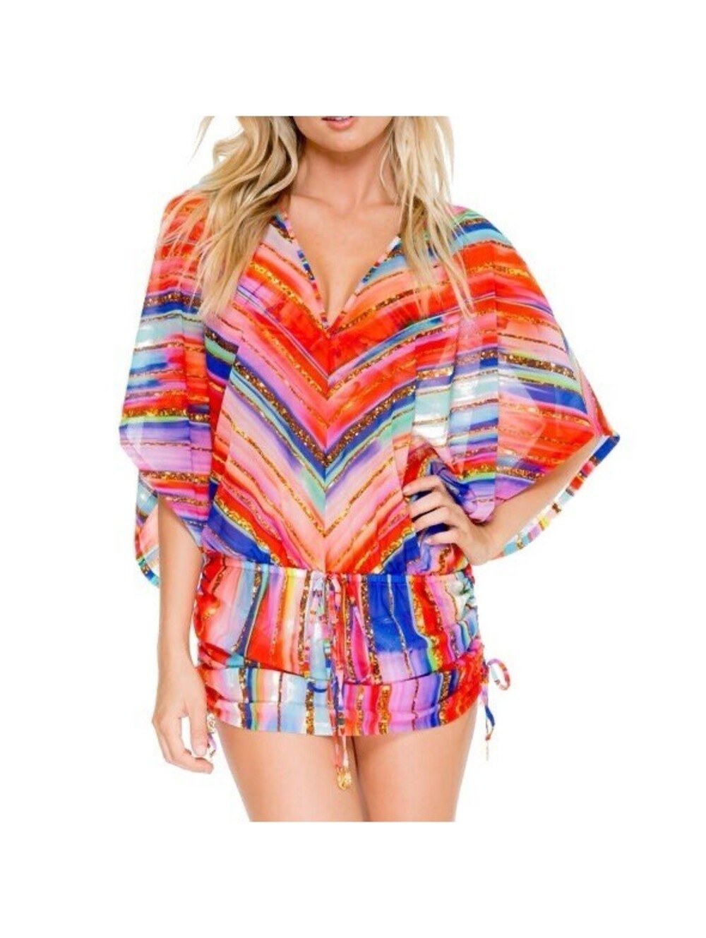 Luli Fama BELLAMAR - Cabana V Neck Dress Multicolor cover up XS New With Tags